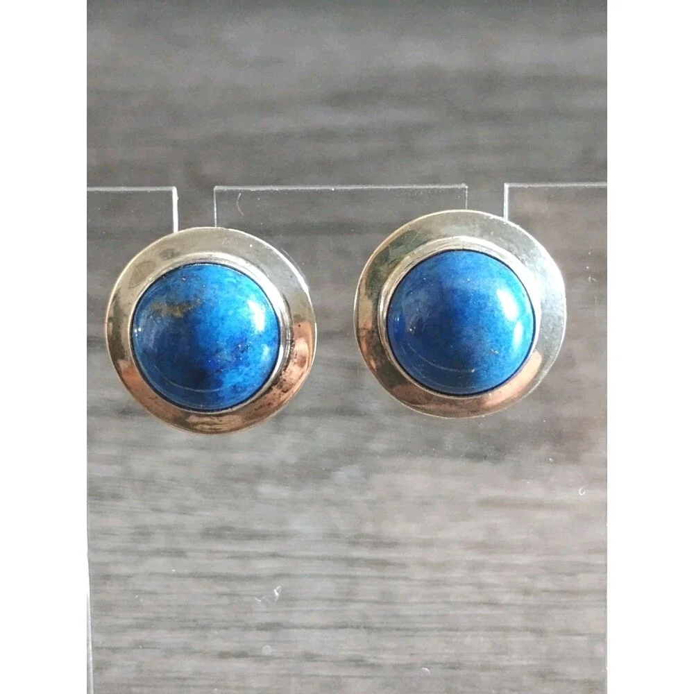 Lapis Lazuli Sterling Silver Stud Vintage Earrings